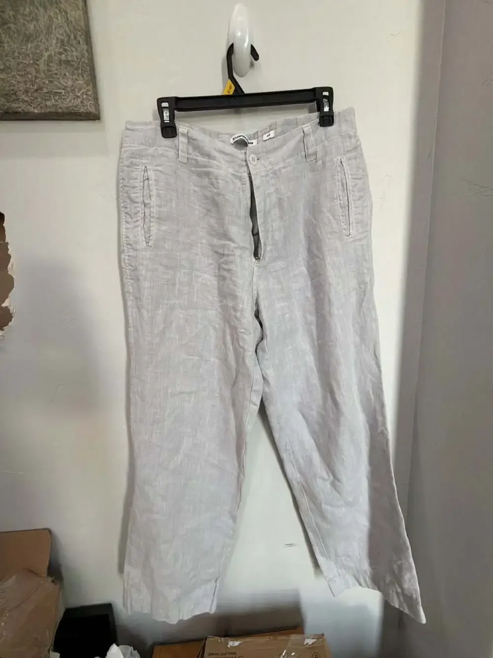 Europann 100% Linen Casual Trousers Light Gray